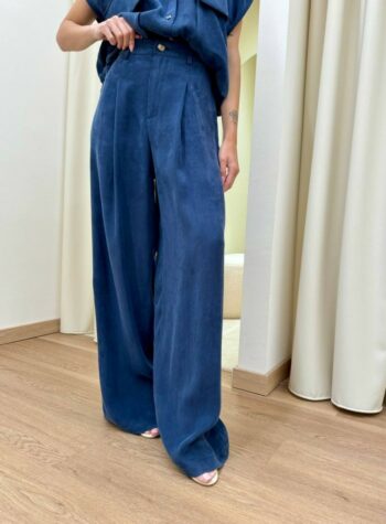 Shop Online Pantalone fluido lyocell blu Vicolo