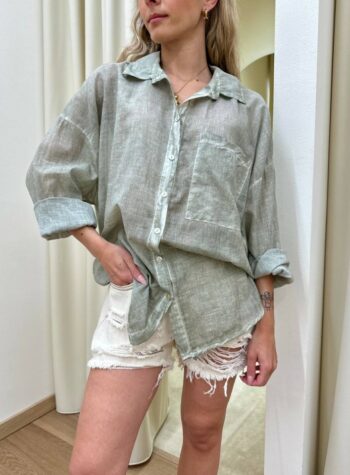 Shop Online Camicia oversize in voile verde salvia HaveOne
