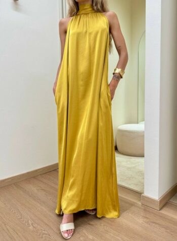 Shop Online Vestito lungo fiocco sul collo senape Vicolo