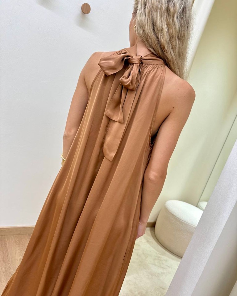 Vestito lungo fiocco sul collo bronzer Vicolo Shop Online Vestito lungo fiocco sul collo bronzer Vicolo
