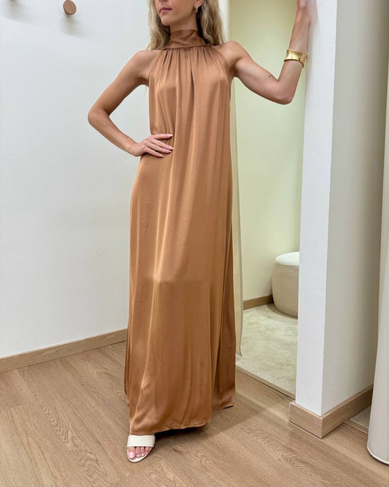 Vestito lungo fiocco sul collo bronzer Vicolo Shop Online Vestito lungo fiocco sul collo bronzer Vicolo
