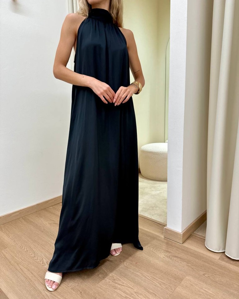 Vestito lungo fiocco sul collo nero Vicolo Shop Online Vestito lungo fiocco sul collo nero Vicolo