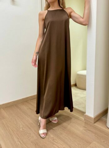 Shop Online Vestito lungo scollo americana fondente Vicolo