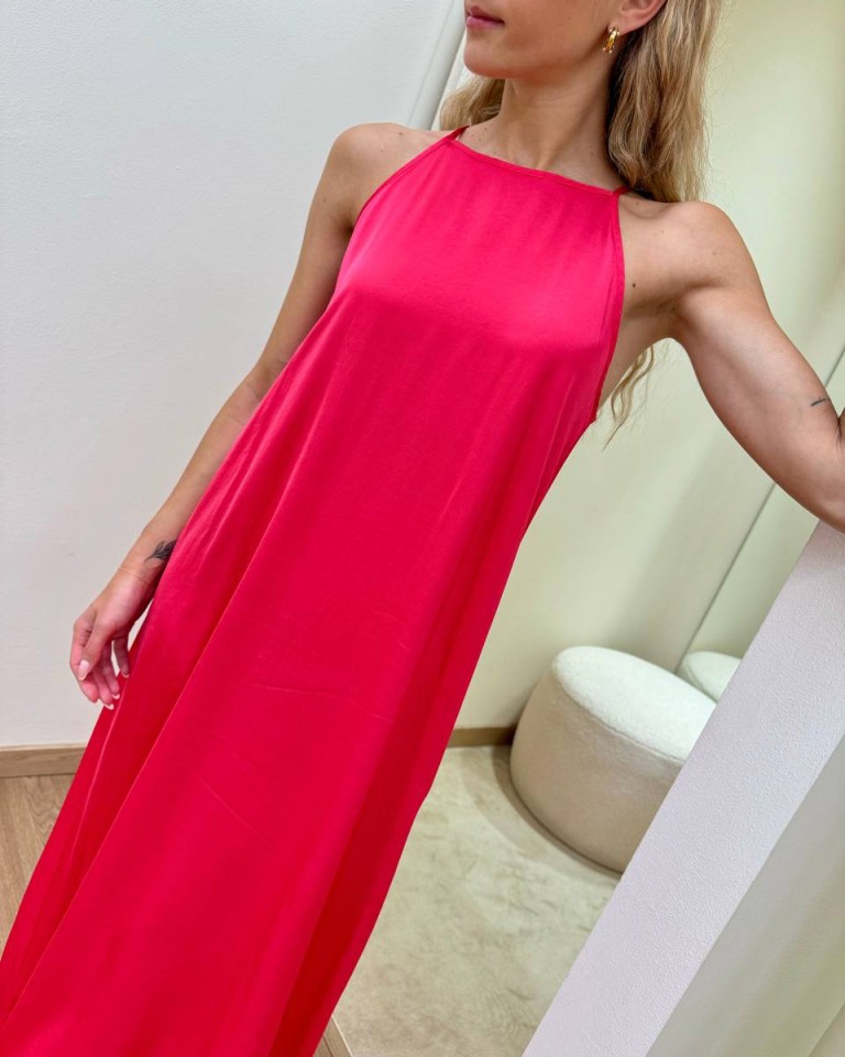 Vestito lungo scollo americana rosa corallo Vicolo Shop Online Vestito lungo scollo americana rosa corallo Vicolo