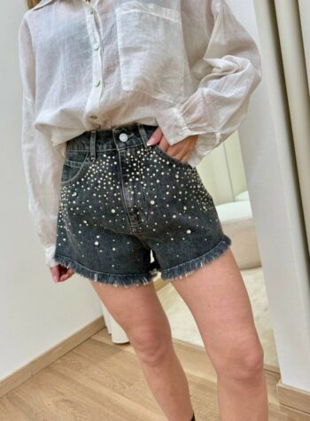 Shop Online Shorts denim grigio strass HaveOne