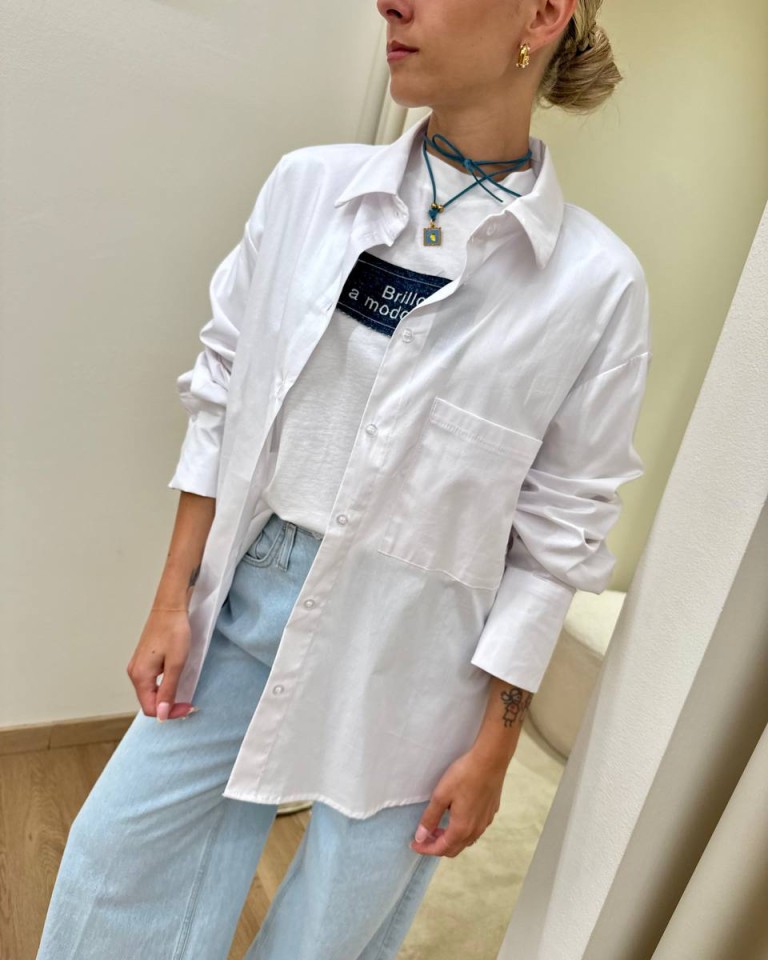Camicia over bianca "brilla sempre..." Shop Online Camicia over bianca "brilla sempre..."