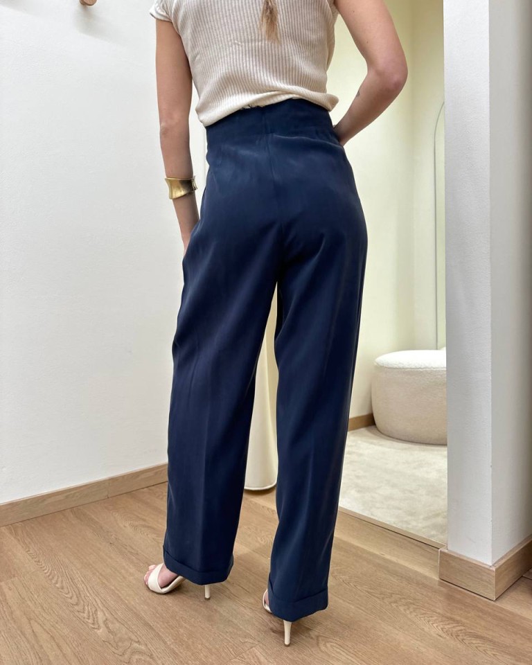 Pantalone fluido con rovescia blu Vicolo Shop Online Pantalone fluido con rovescia blu Vicolo