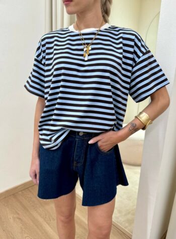 Shop Online T-shirt scatoletta righe celeste e moro HaveOne