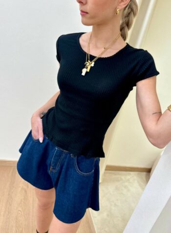 Shop Online Maglia costine scollo con merletto nera HaveOne
