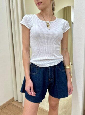 Shop Online Maglia costine scollo con merletto bianca HaveOne
