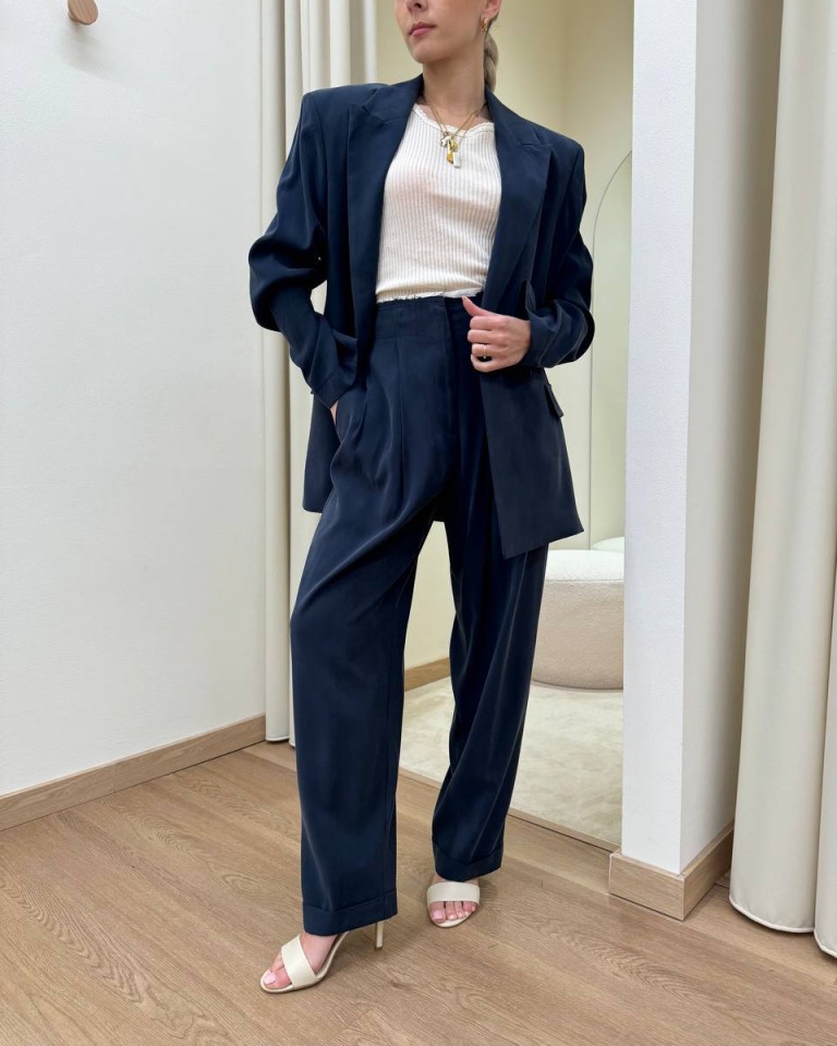 Pantalone fluido con rovescia blu Vicolo Shop Online Pantalone fluido con rovescia blu Vicolo