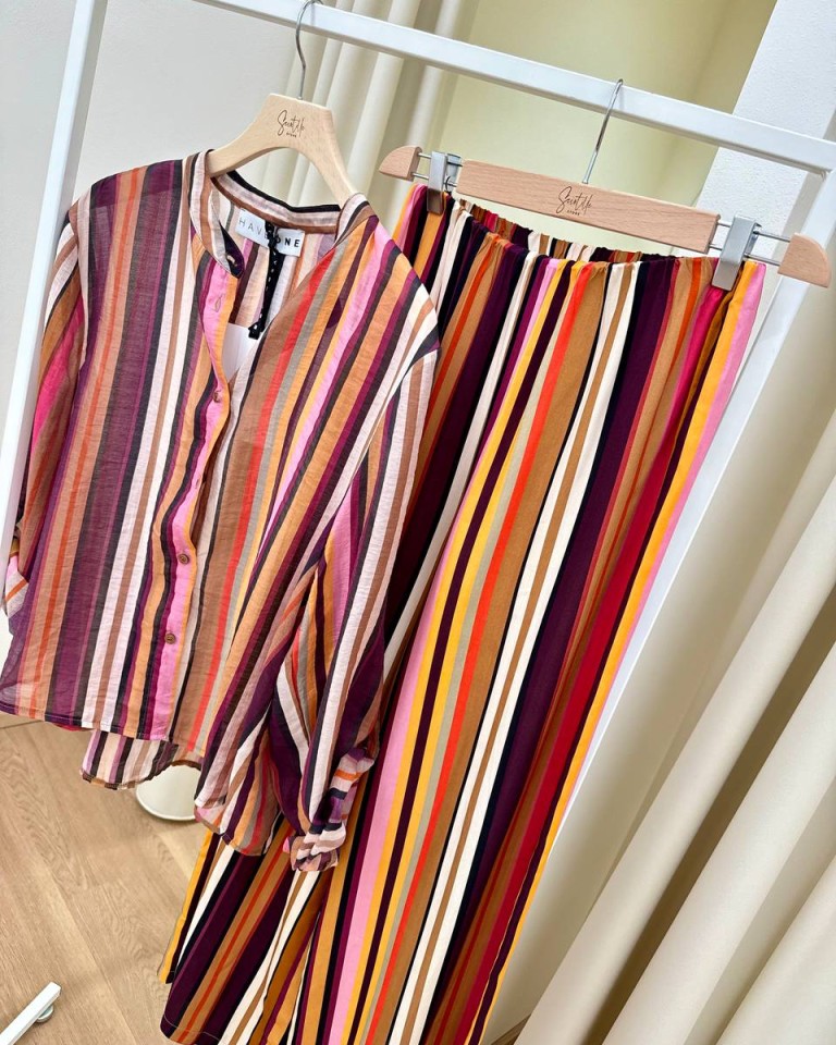Pantalone righe multicolor viola HaveOne Shop Online Pantalone righe multicolor viola HaveOne