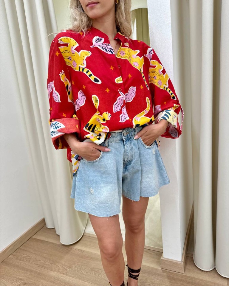 Camicia stampa tigri rossa HaveOne Shop Online Camicia stampa tigri rossa HaveOne