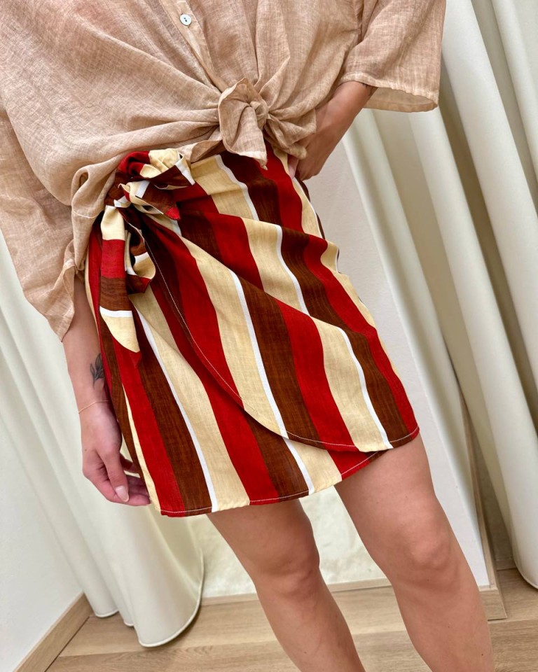 Minigonna pareo righe rosso e beige HaveOne Shop Online Minigonna pareo righe rosso e beige HaveOne