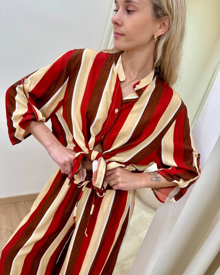 Camicia nodo righe rosso e beige HaveOne Shop Online Camicia nodo righe rosso e beige HaveOne