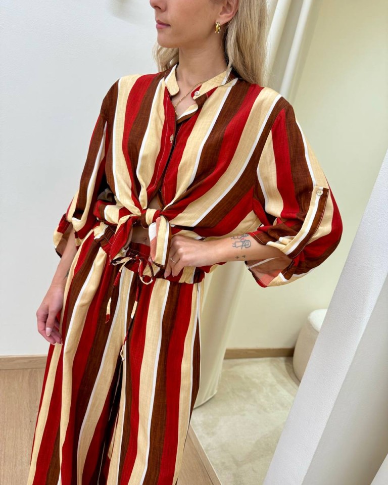 Camicia nodo righe rosso e beige HaveOne Shop Online Camicia nodo righe rosso e beige HaveOne