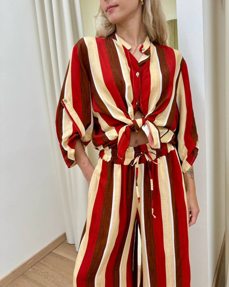 Camicia nodo righe rosso e beige HaveOne Shop Online Camicia nodo righe rosso e beige HaveOne