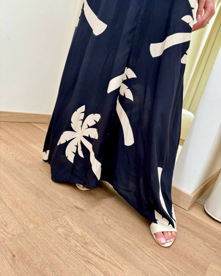Vestito lungo palme nero e burro HaveOne Shop Online Vestito lungo palme nero e burro HaveOne