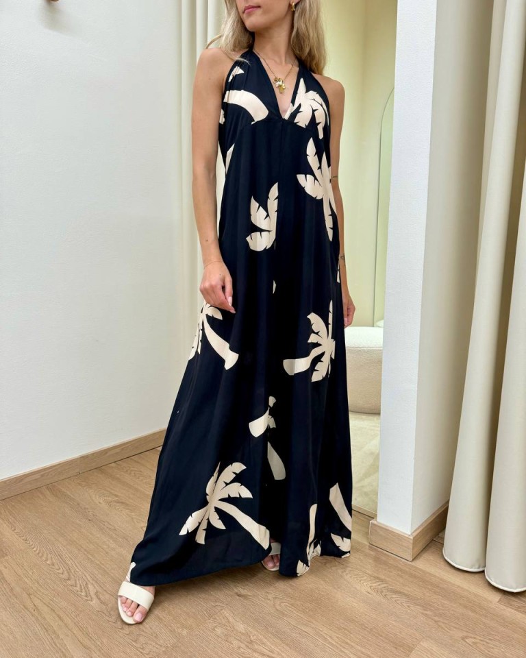 Vestito lungo palme nero e burro HaveOne Shop Online Vestito lungo palme nero e burro HaveOne