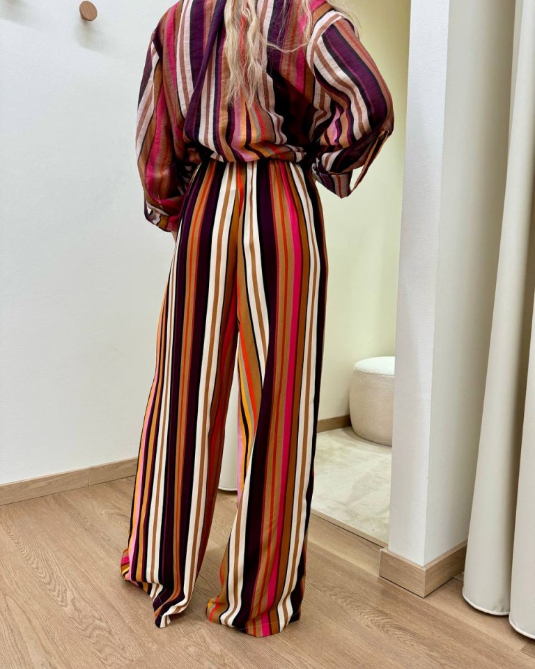 Pantalone righe multicolor viola HaveOne Shop Online Pantalone righe multicolor viola HaveOne