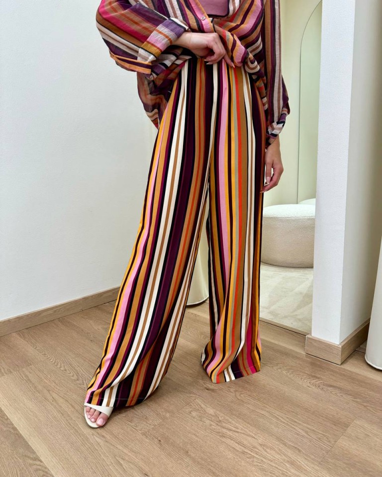 Pantalone righe multicolor viola HaveOne Shop Online Pantalone righe multicolor viola HaveOne