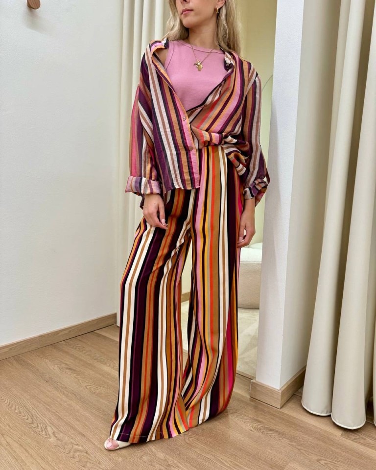 Pantalone righe multicolor viola HaveOne Shop Online Pantalone righe multicolor viola HaveOne
