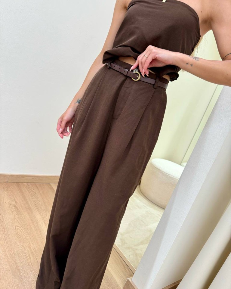 Pantalone con pince e cintura moro HaveOne Shop Online Pantalone con pince e cintura moro HaveOne