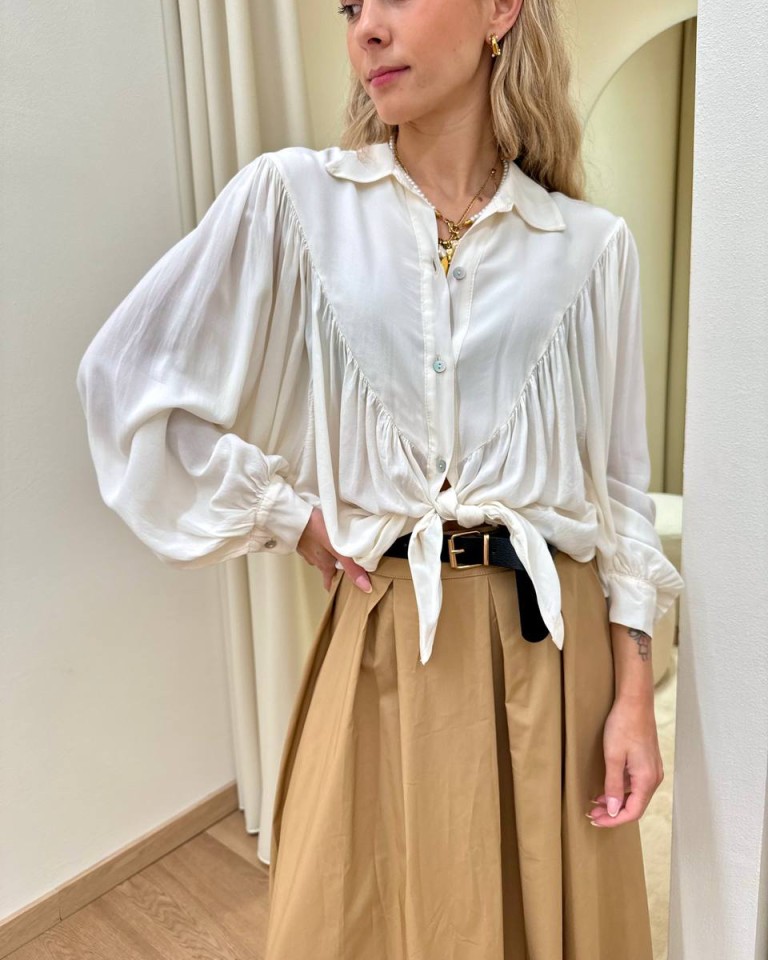 Camicia fluida con arricciatura panna Susy Mix Shop Online Camicia fluida con arricciatura panna Susy Mix