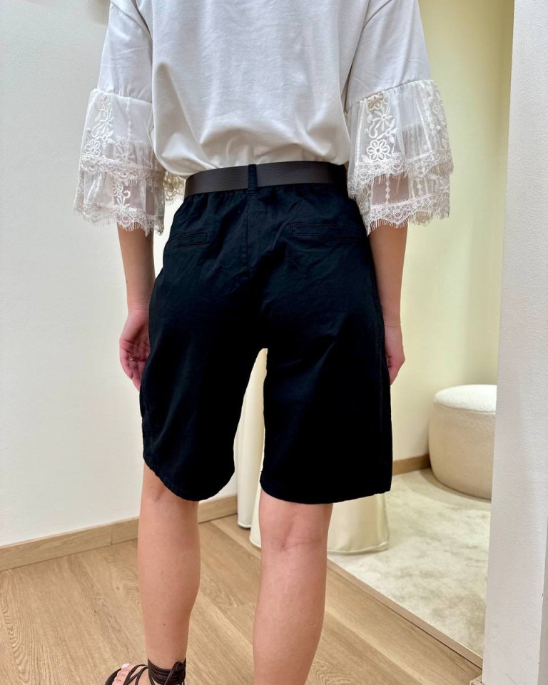 Bermuda cotone con cintura nero Susy Mix Shop Online Bermuda cotone con cintura nero Susy Mix