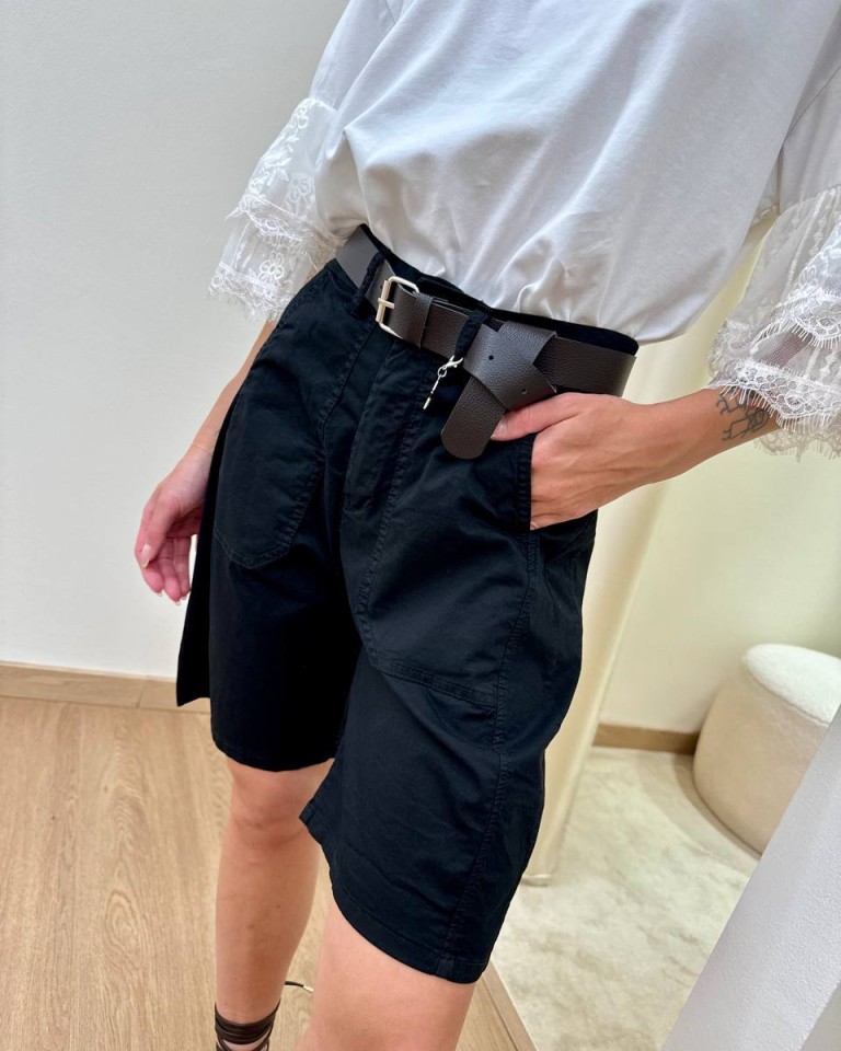 Bermuda cotone con cintura nero Susy Mix Shop Online Bermuda cotone con cintura nero Susy Mix