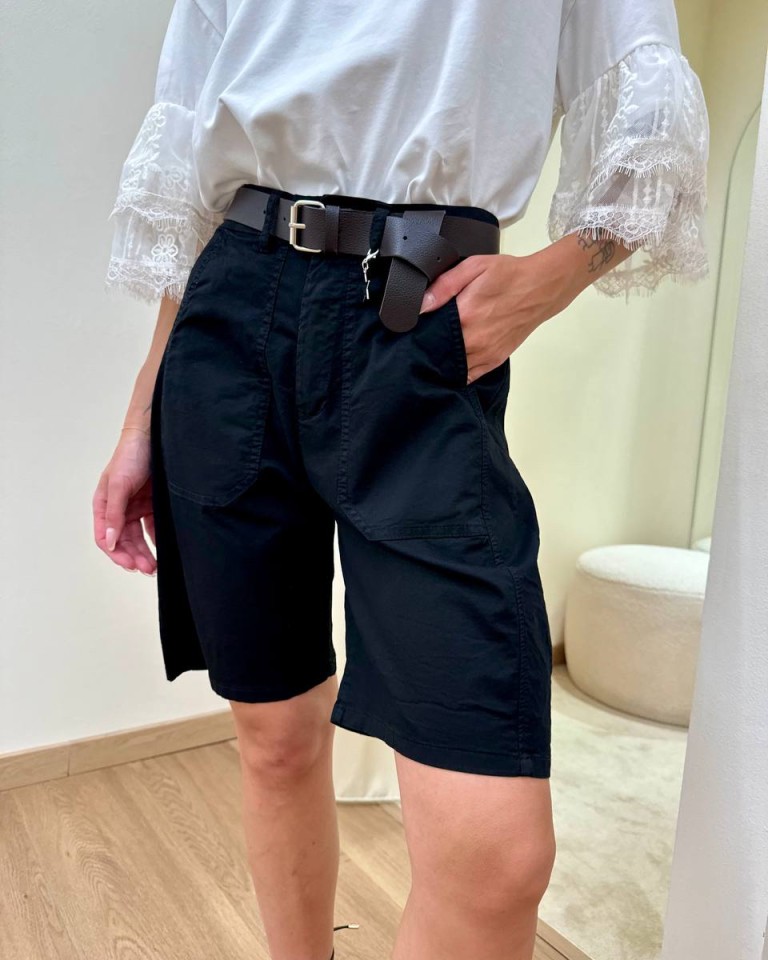 Bermuda cotone con cintura nero Susy Mix Shop Online Bermuda cotone con cintura nero Susy Mix