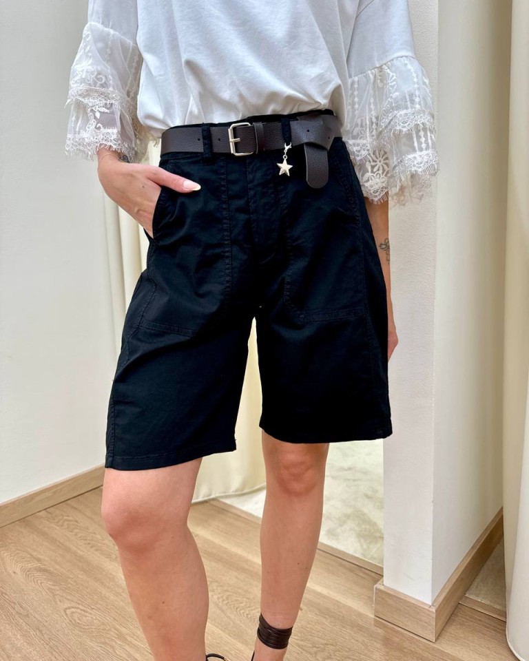 Bermuda cotone con cintura nero Susy Mix Shop Online Bermuda cotone con cintura nero Susy Mix