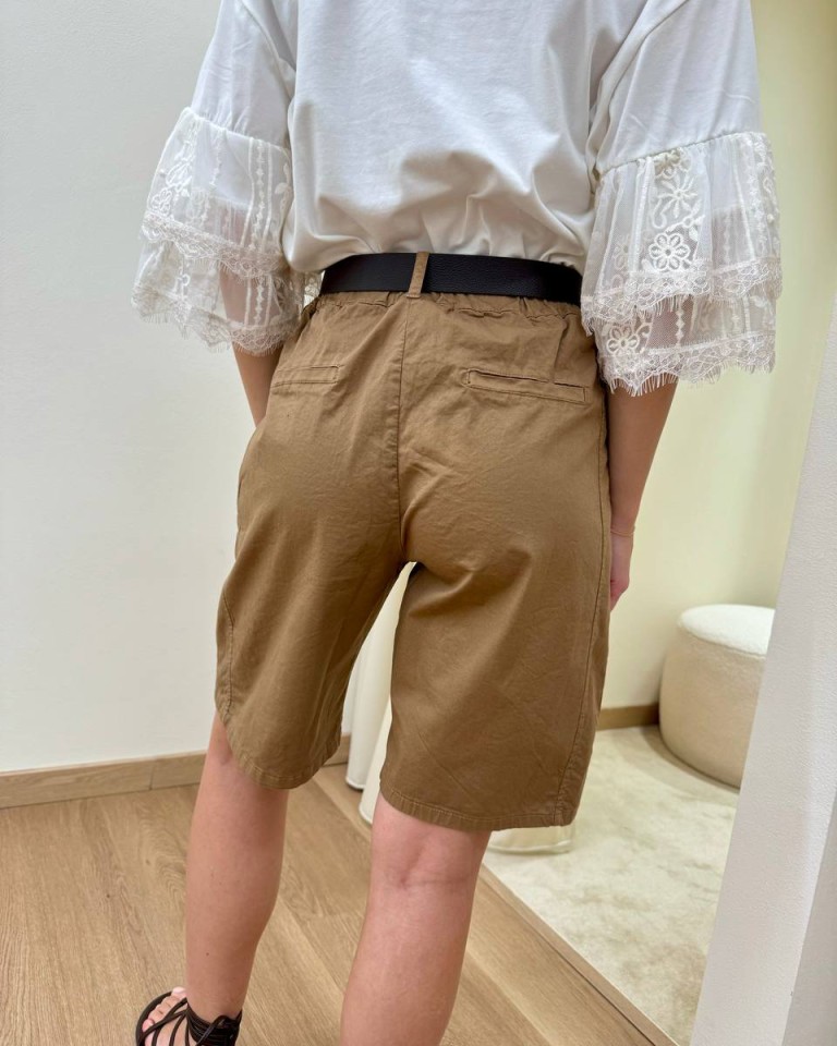 Bermuda cotone con cintura cammello Susy Mix Shop Online Bermuda cotone con cintura cammello Susy Mix