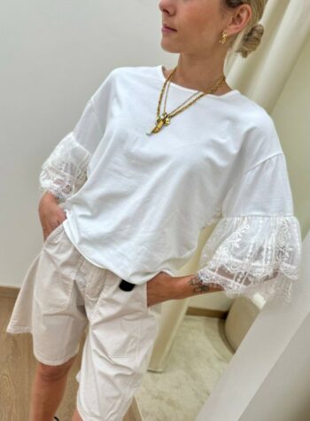 Shop Online T-shirt maniche con gale ricamate panna Susy Mix