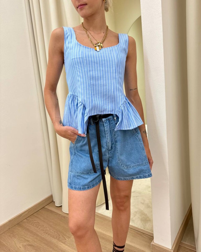 Top gessato azzurro con gale Susy Mix Shop Online Top gessato azzurro con gale Susy Mix