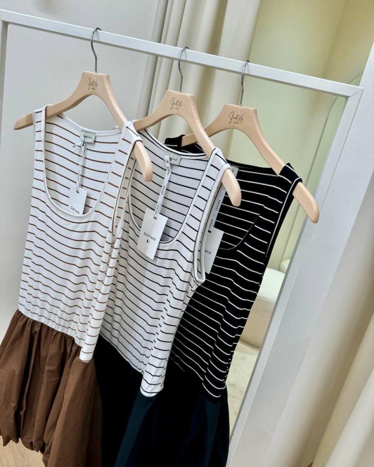 Vestito righe gonna a palloncino bianco Susy Mix Shop Online Vestito righe gonna a palloncino bianco Susy Mix