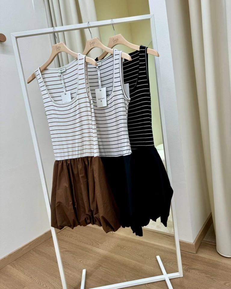 Vestito righe gonna a palloncino bianco Susy Mix Shop Online Vestito righe gonna a palloncino bianco Susy Mix