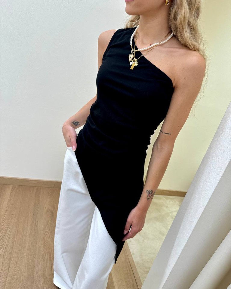 Top asimmetrico monospalla nero HaveOne Shop Online Top asimmetrico monospalla nero HaveOne