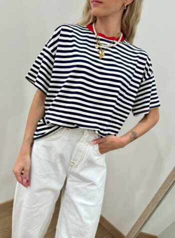 Shop Online T-shirt scatoletta righe panna e blu HaveOne