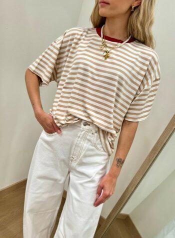 Shop Online T-shirt scatoletta righe panna e beige HaveOne