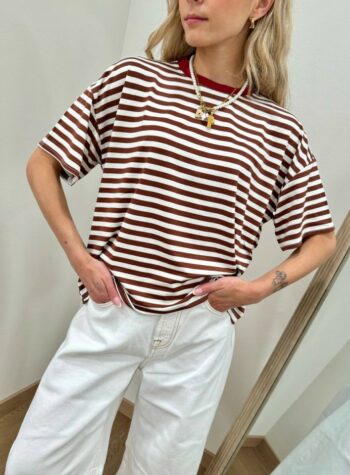 Shop Online T-shirt scatoletta righe panna e cioccolato HaveOne