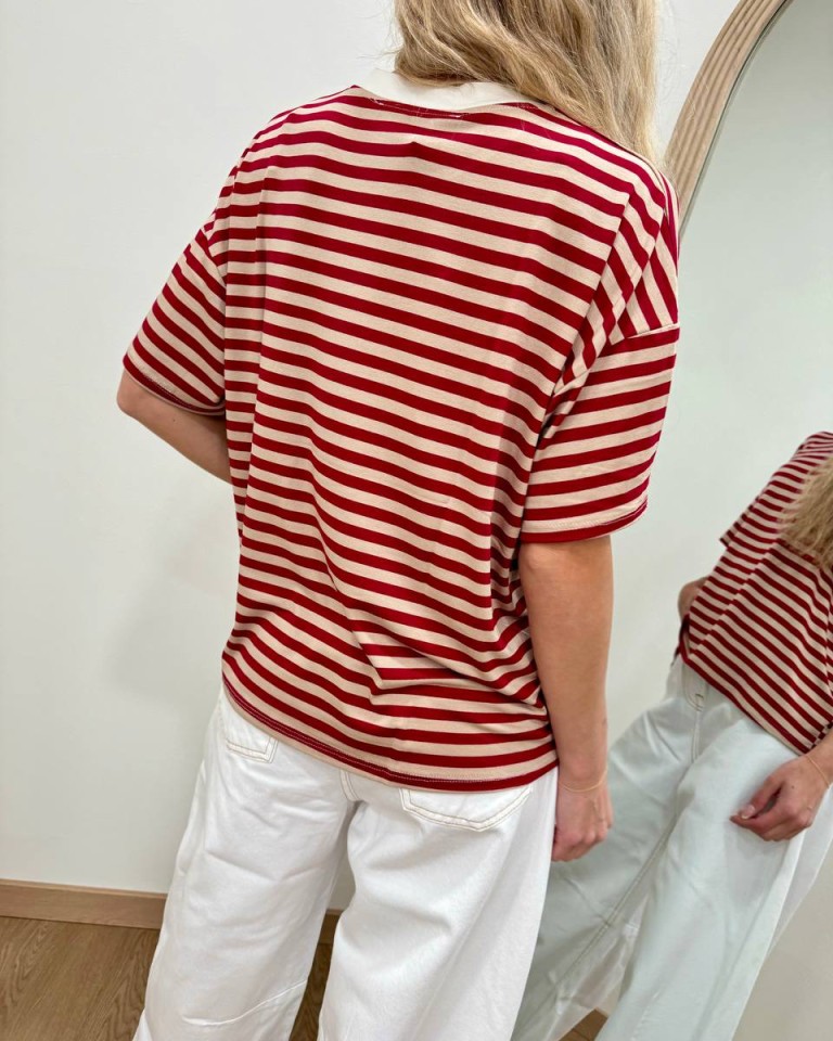 T-shirt scatoletta righe beige e bordeaux HaveOne Shop Online T-shirt scatoletta righe beige e bordeaux HaveOne