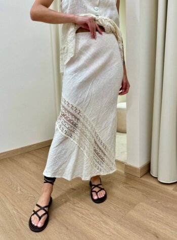 Shop Online Gonna lino inserto ricamo burro HaveOne