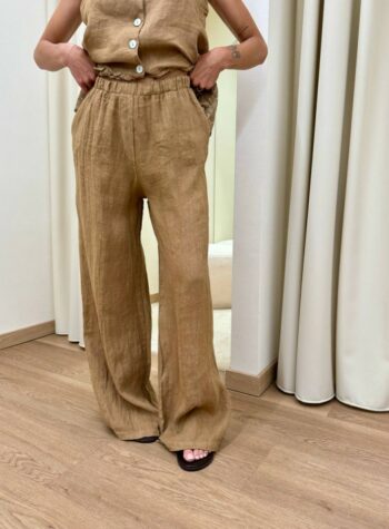 Shop Online Pantalone wide leg in lino cammello HaveOne