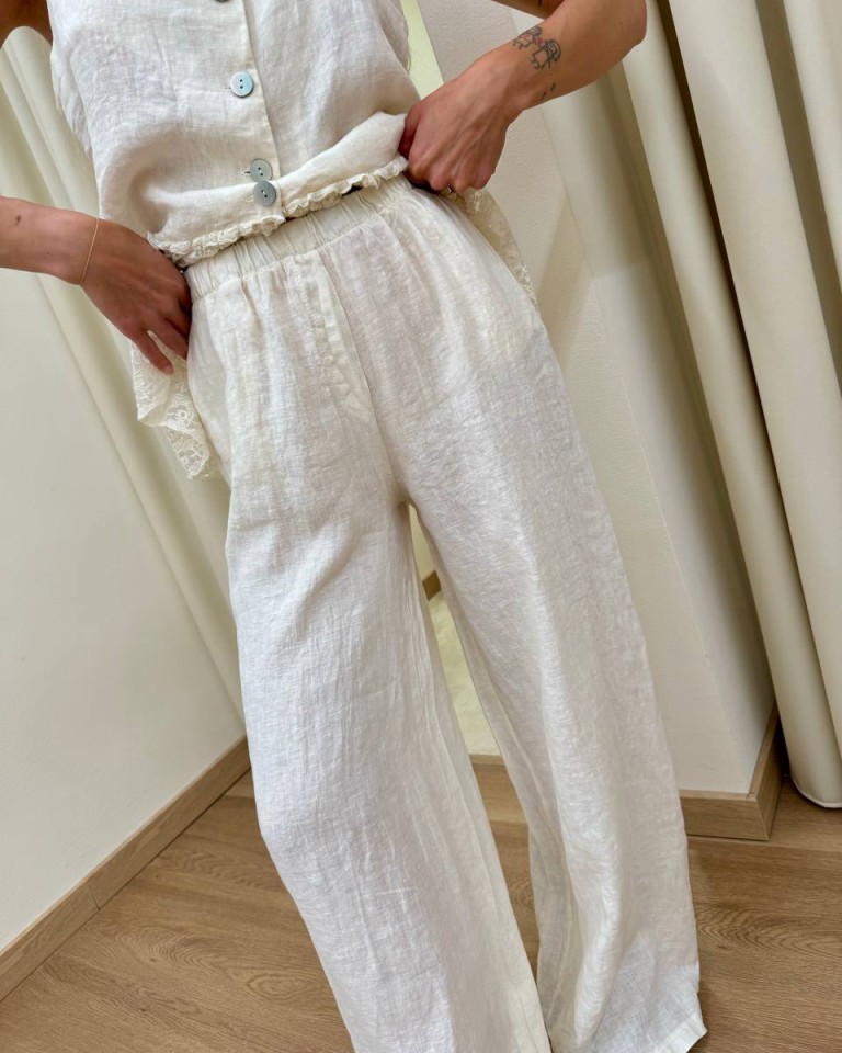 Pantalone wide leg in lino burro HaveOne Shop Online Pantalone wide leg in lino burro HaveOne