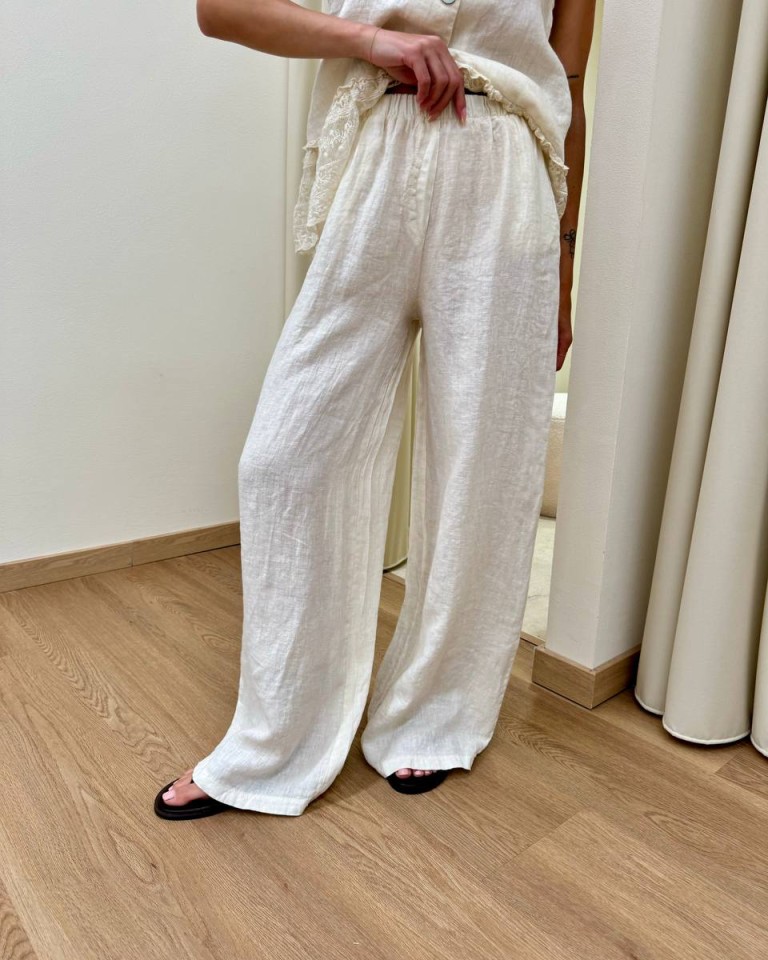 Pantalone wide leg in lino burro HaveOne Shop Online Pantalone wide leg in lino burro HaveOne