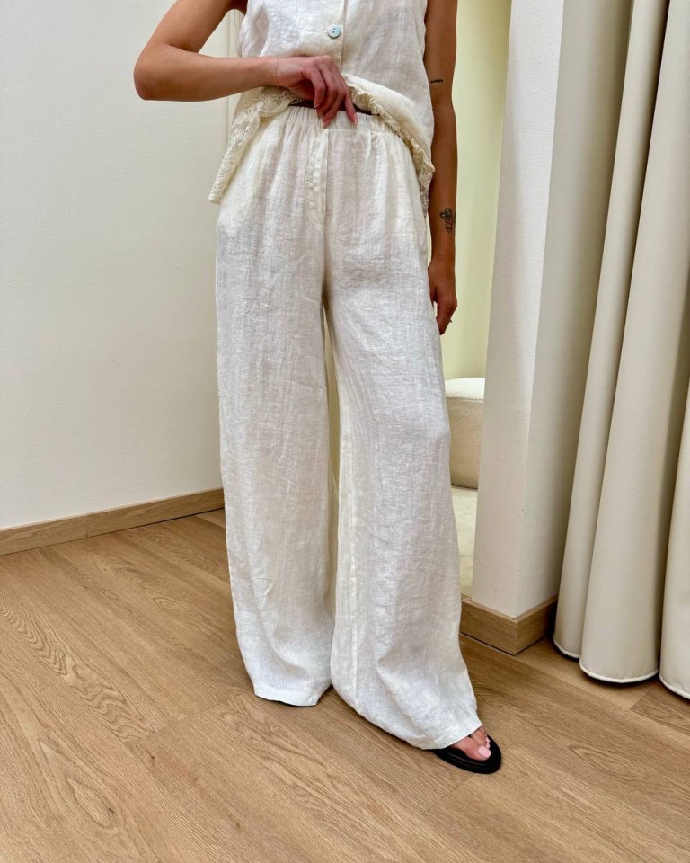 Pantalone wide leg in lino burro HaveOne Shop Online Pantalone wide leg in lino burro HaveOne