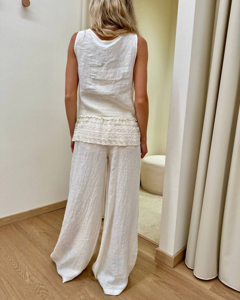 Pantalone wide leg in lino burro HaveOne Shop Online Pantalone wide leg in lino burro HaveOne