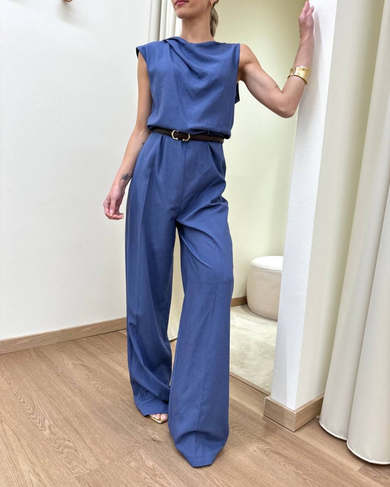 Tuta intera indaco con cintura Vicolo Shop Online Tuta intera indaco con cintura Vicolo