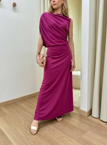 Shop Online Vestito jersey drappeggio spalla magenta Vicolo